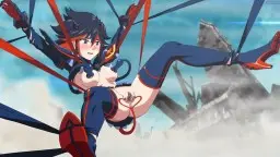 [Anime-Mädchen in blauer Rüstung wird mit gespreizten Beinen in der Luft gefesselt und von hinten penetriert]