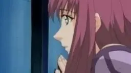 Nahaufnahme einer erröteten Anime-Frau mit pinken Haaren und offenem Mund im lustvollen Stöhnen